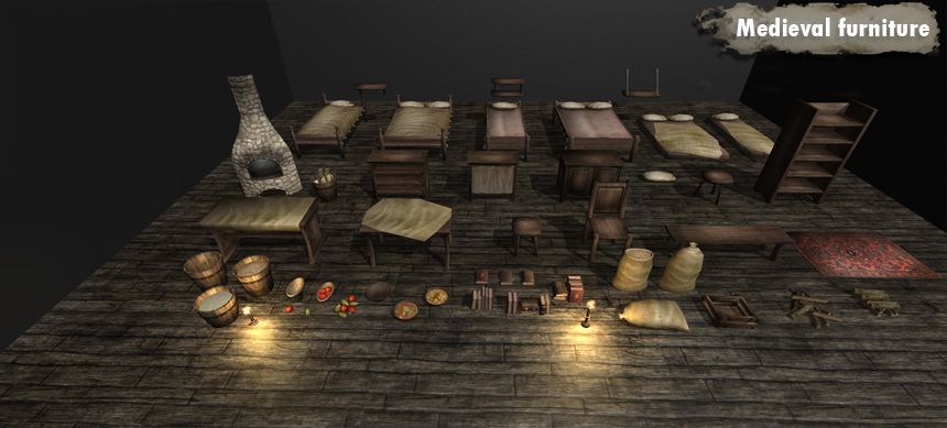 Medieval Furniture and Props 3d model