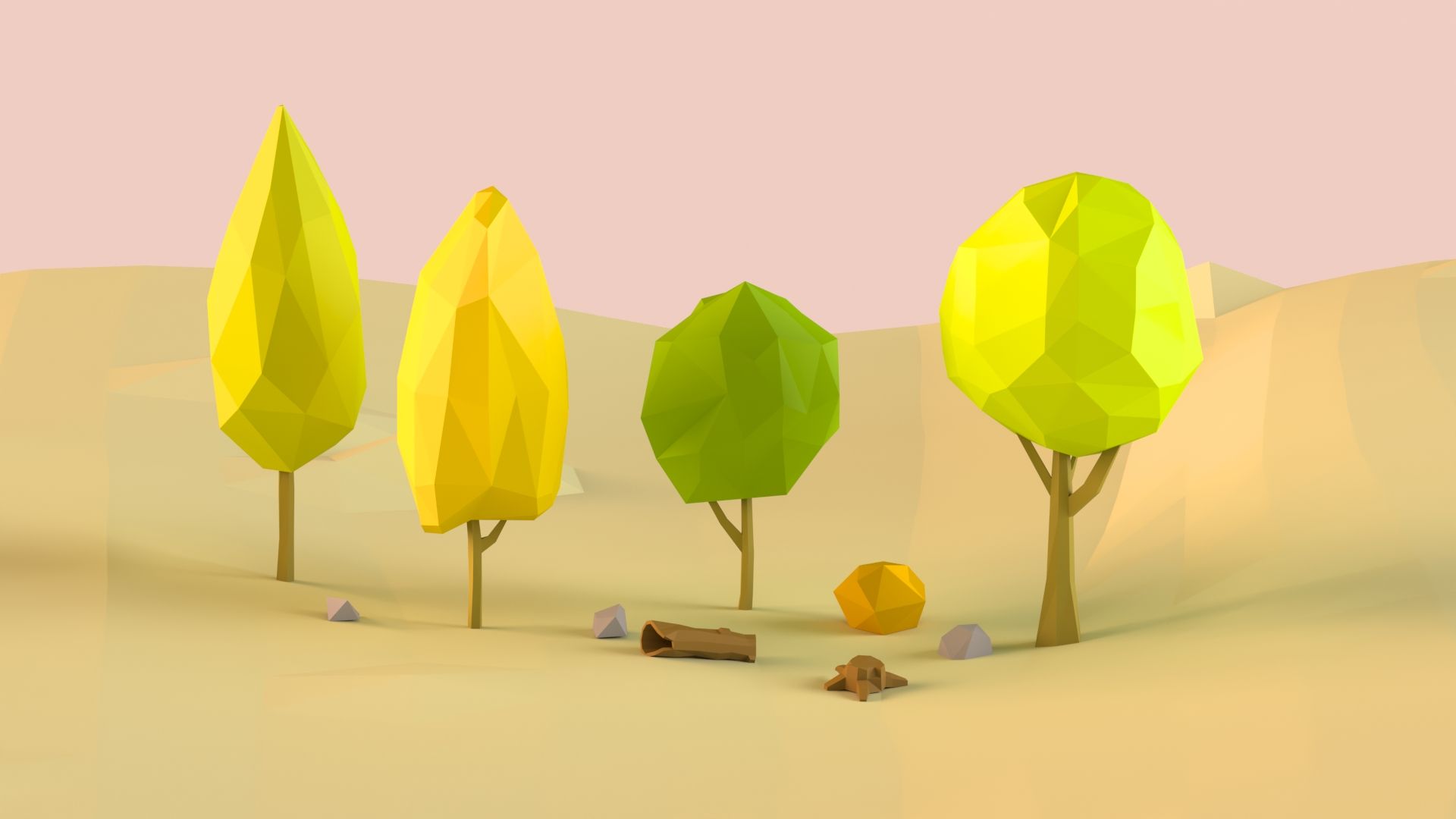 Cartoon low poly trees pack 3d model