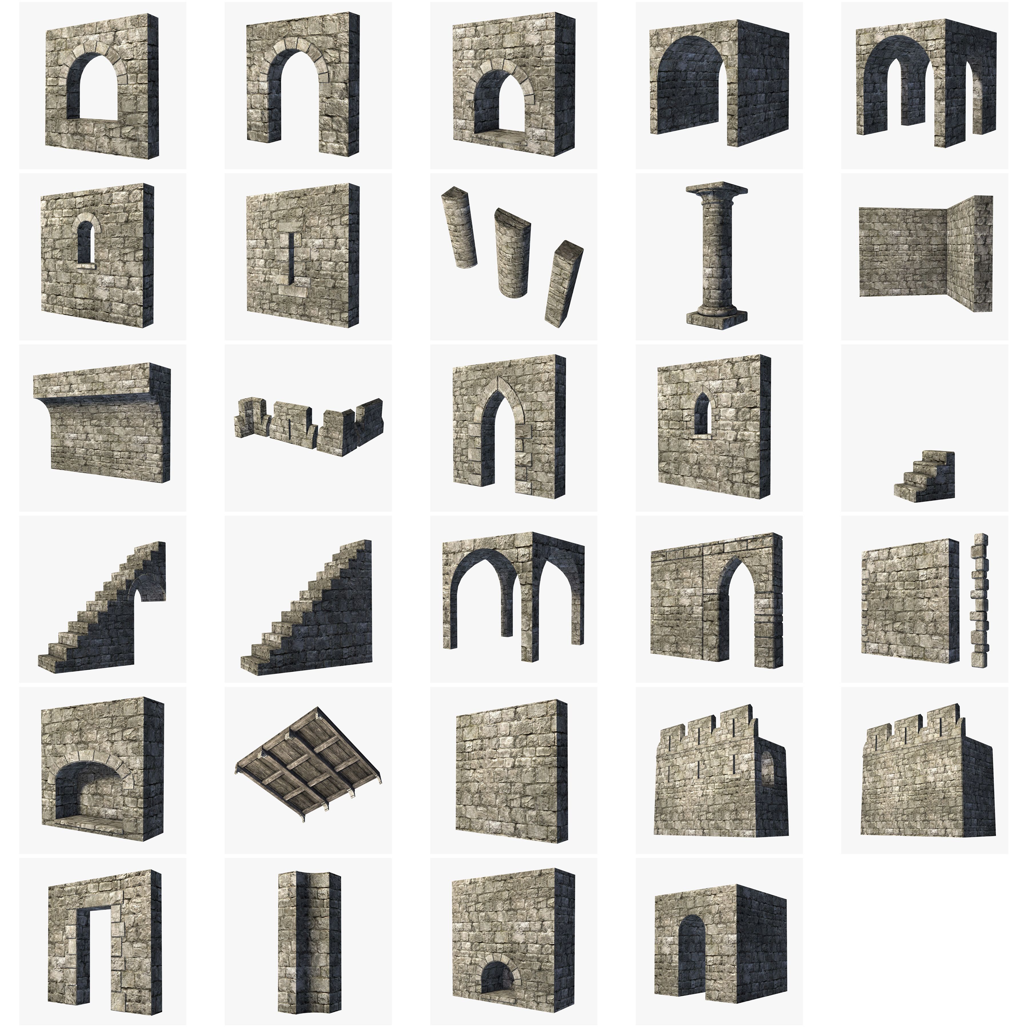 Modularer Schloss- / Dungeon-Baukasten 3d model