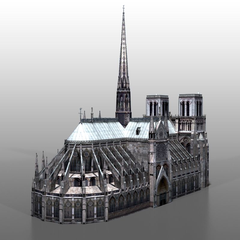 Notre Dame de Paris royalty-free 3d model - Preview no. 3