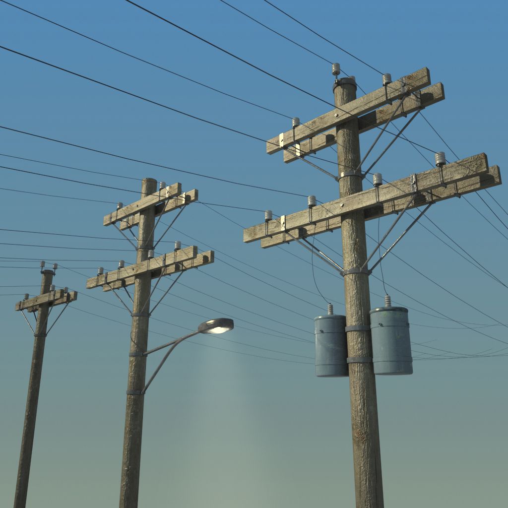 Elektrische Pole Holzkollektion 3d model