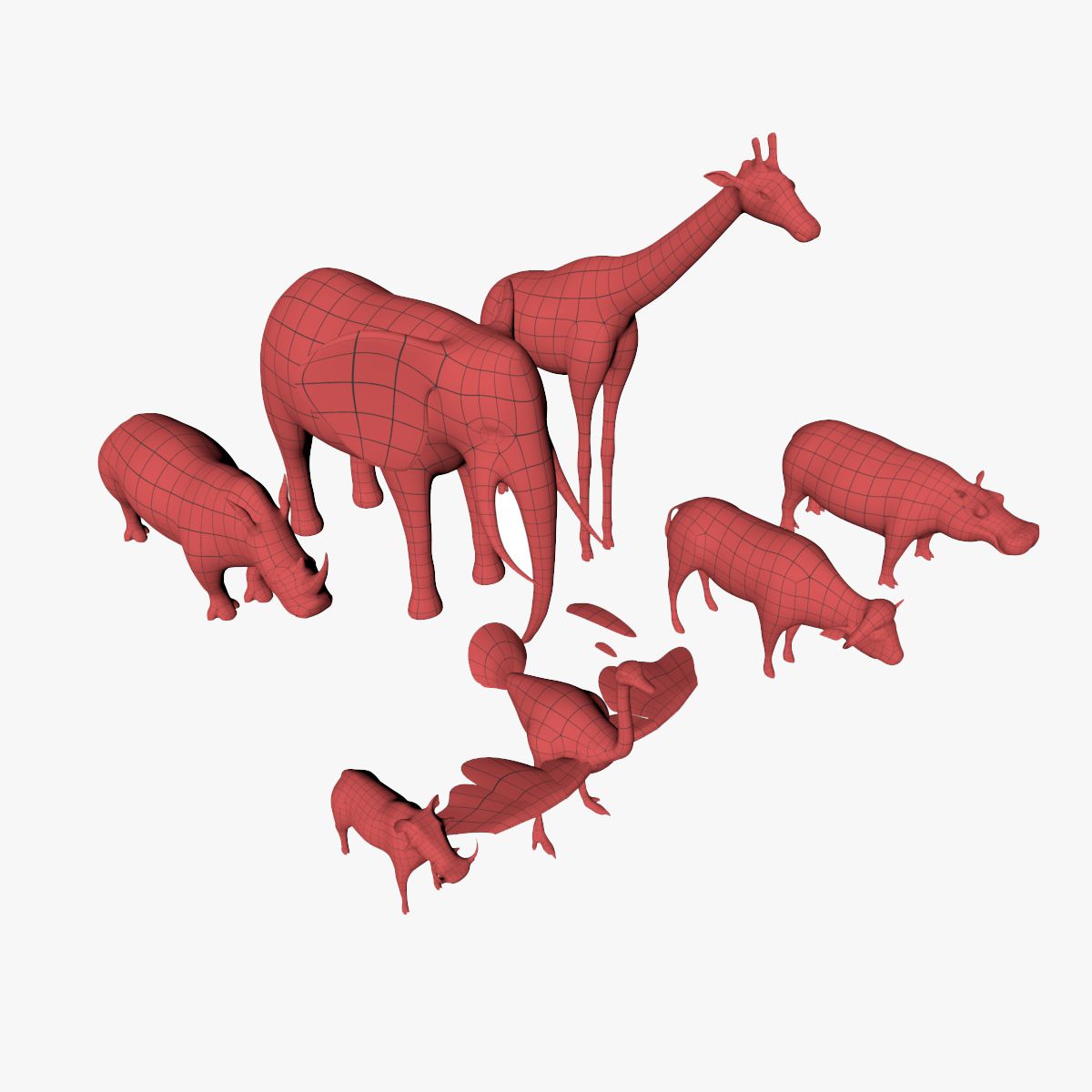 African animals base meshes 3d model