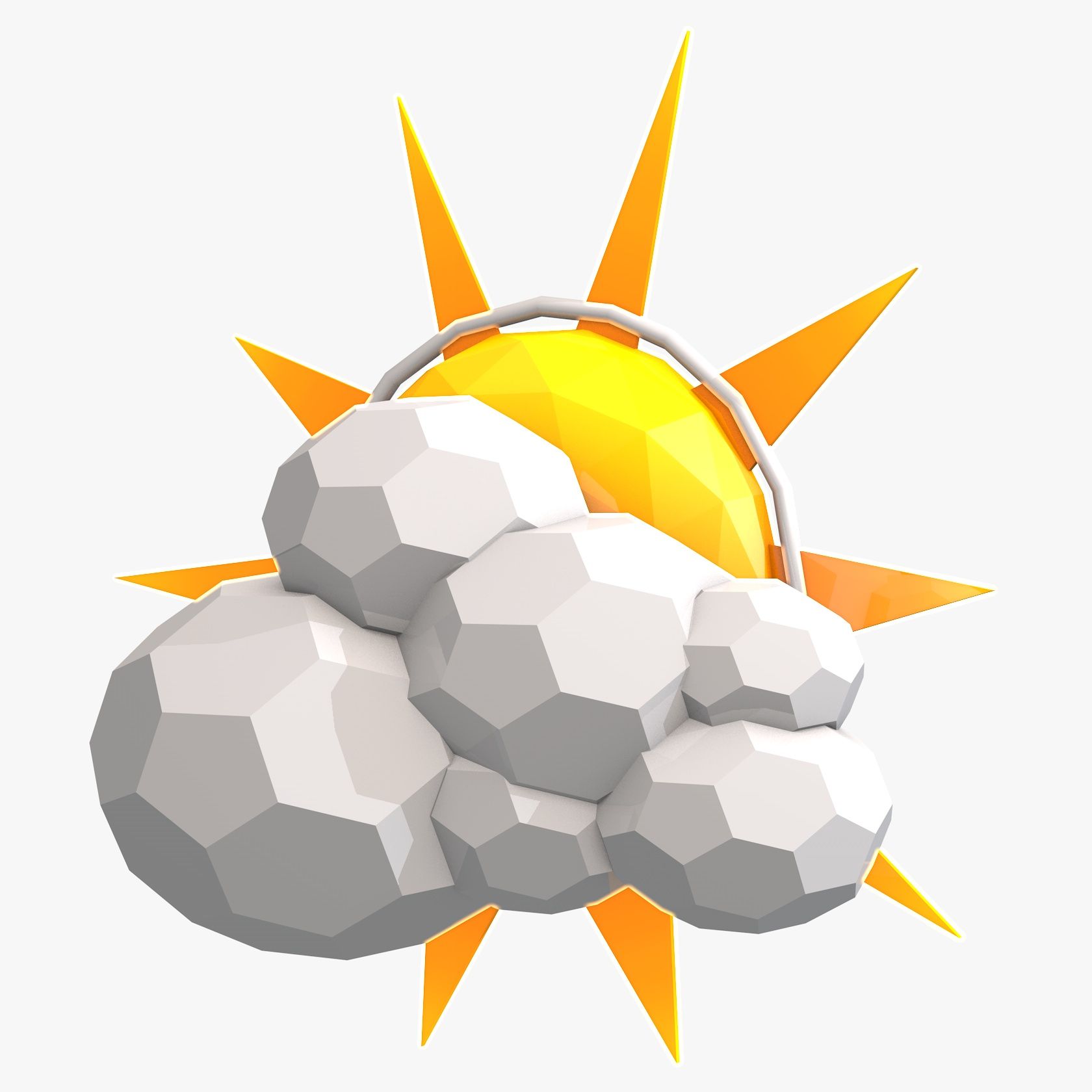 Low Poly Sun, chmury royalty-free 3d model - Preview no. 2