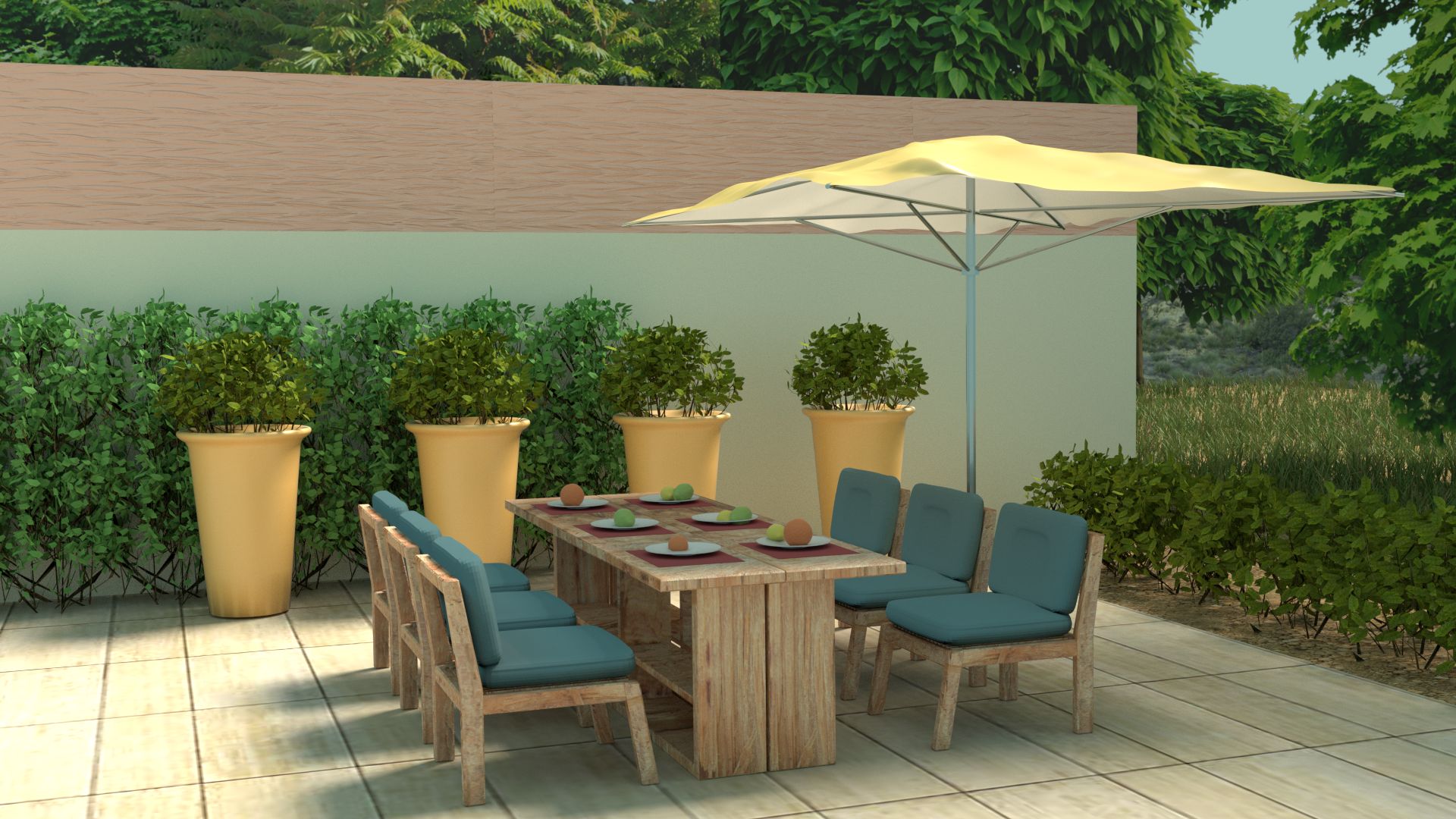 Garden furniture and plants 3d model