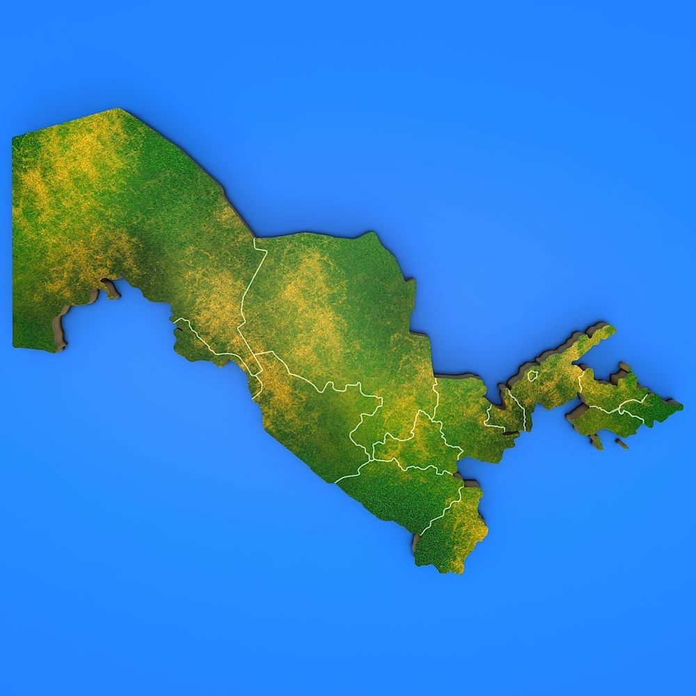 Uzbekistan detailed country map 3d model