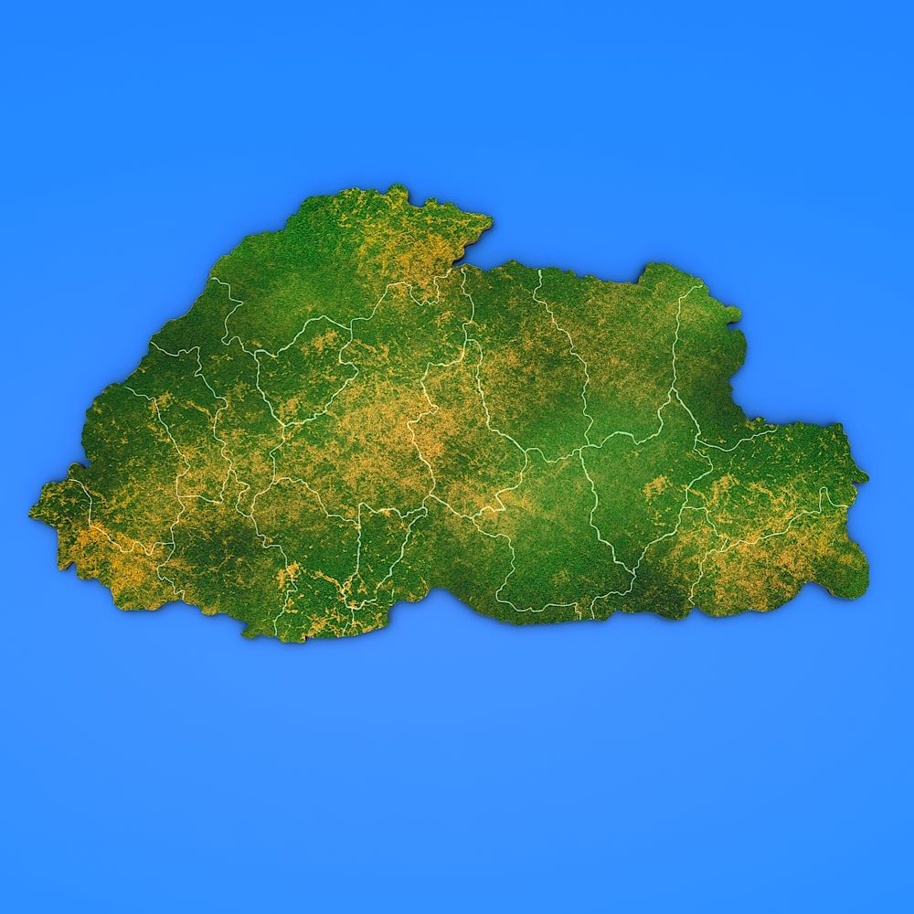 Bhutan detailed country map 3d model