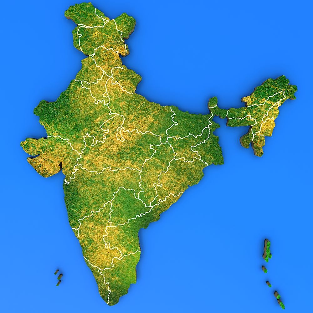 India detailed country map 3d model