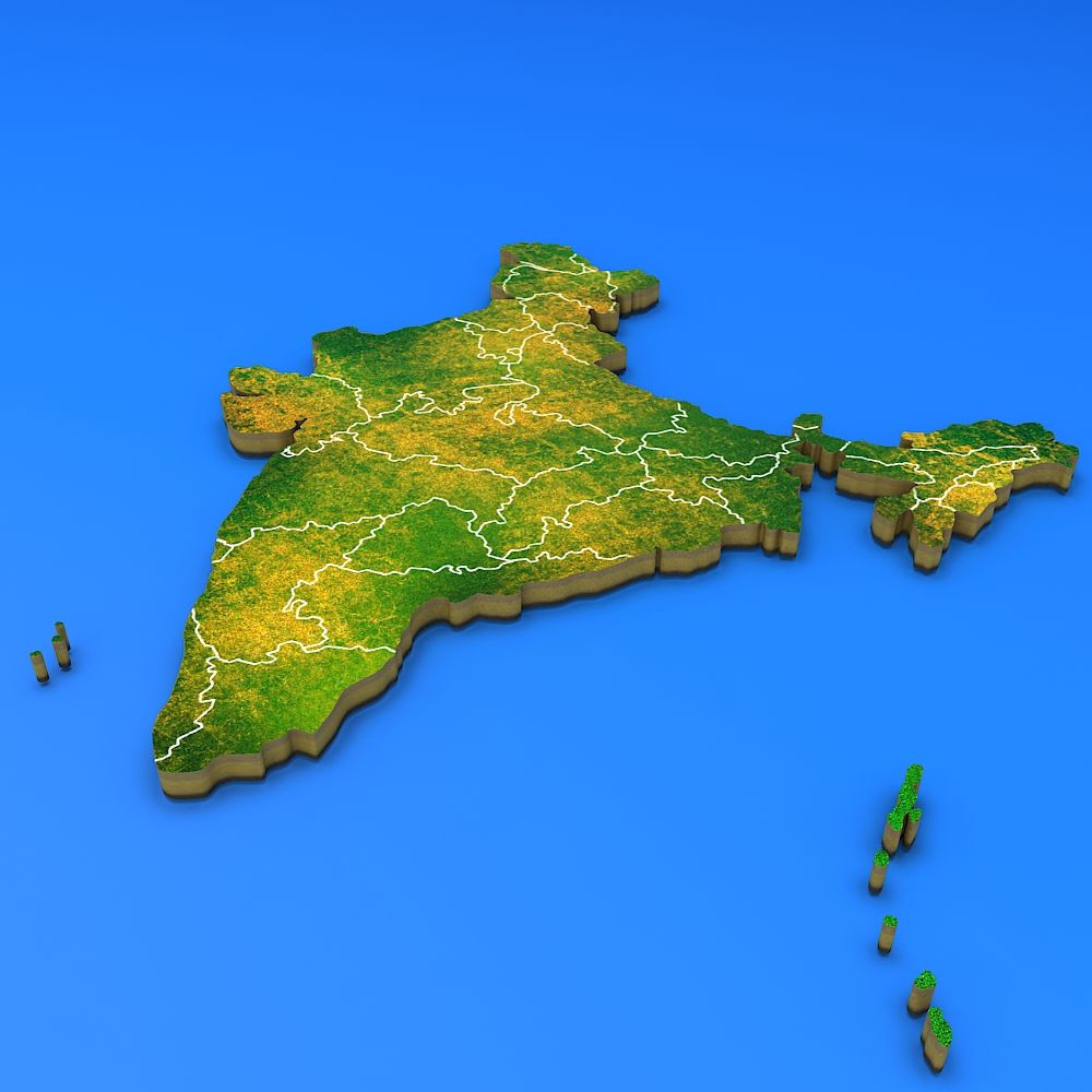 India detailed country map royalty-free 3d model - Preview no. 2