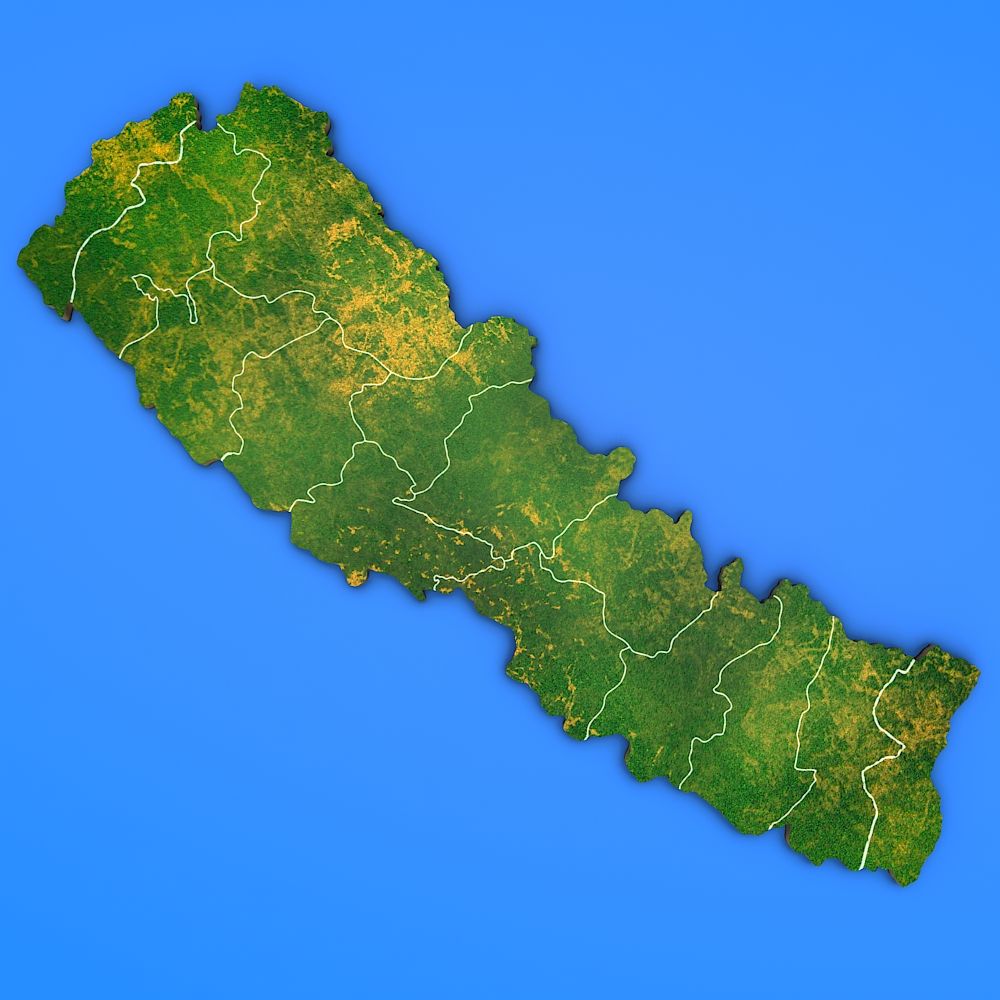 Nepal detailed country map 3d model