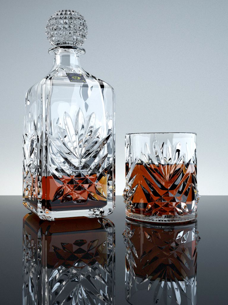 Flasche Whisky und Glas 3d model