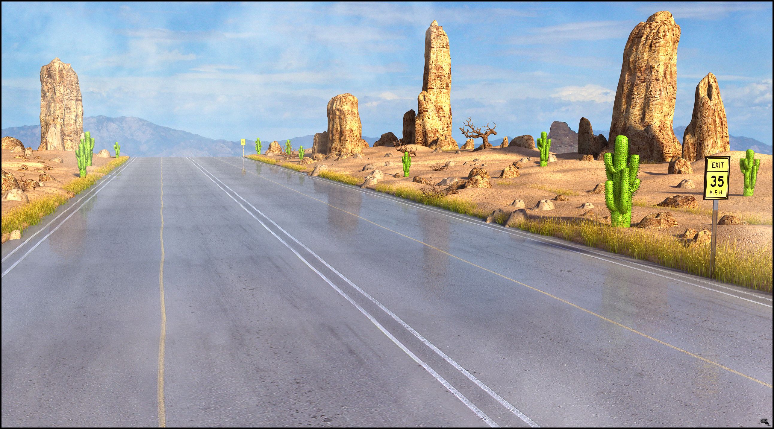 Desert Road Landscape 3d model