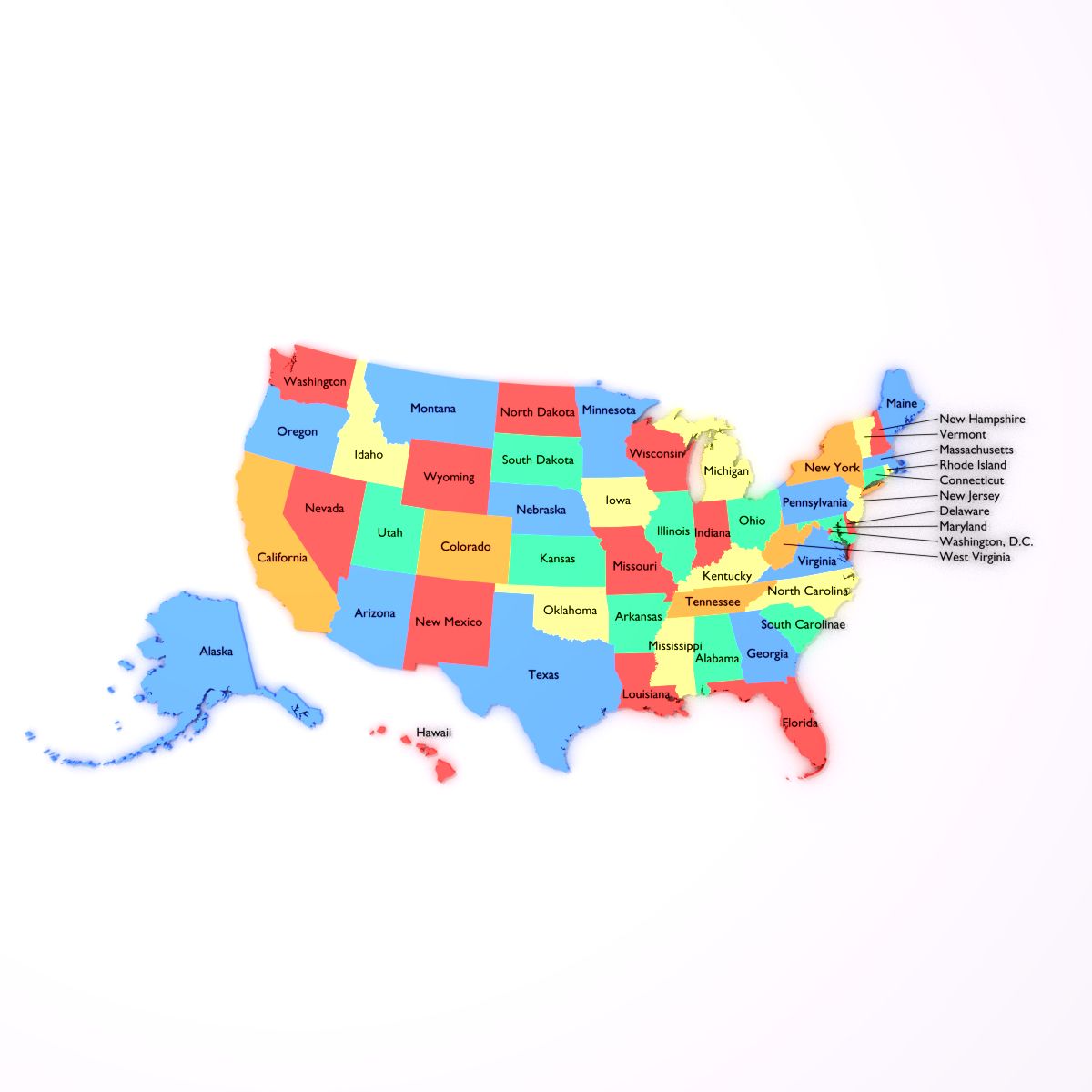 Map of the United States of America USA 3d model