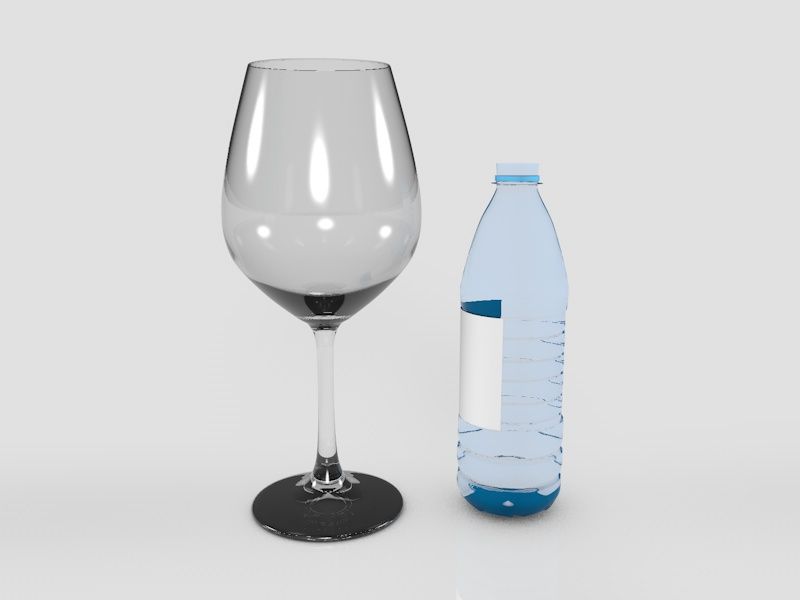 Weinglas, Flasche Wasser 3d model