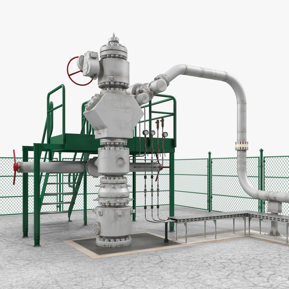 Oil Wellhead with Fence 3D Model 3d model