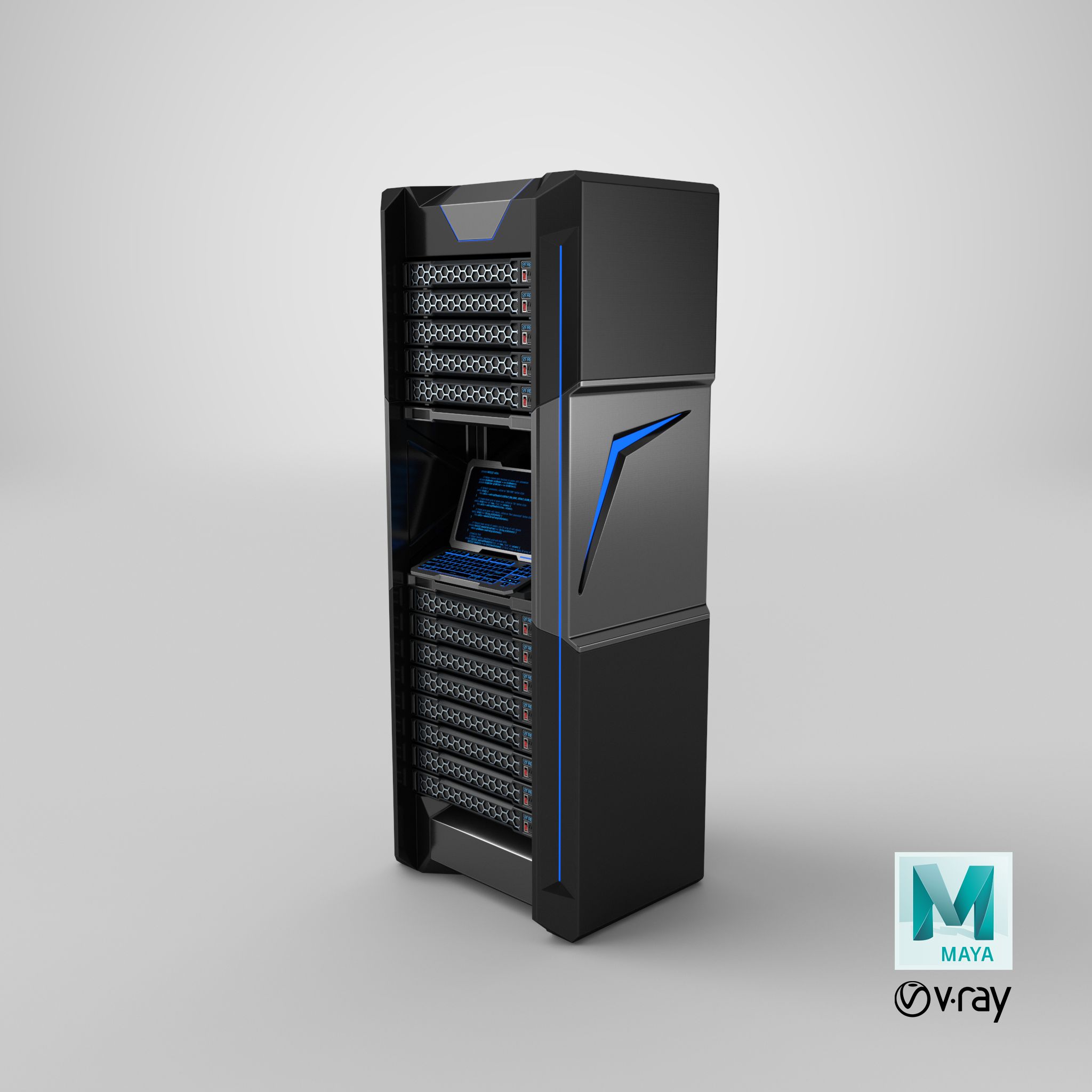 Sci-fi Server Rack royalty-free 3d model - Preview no. 19