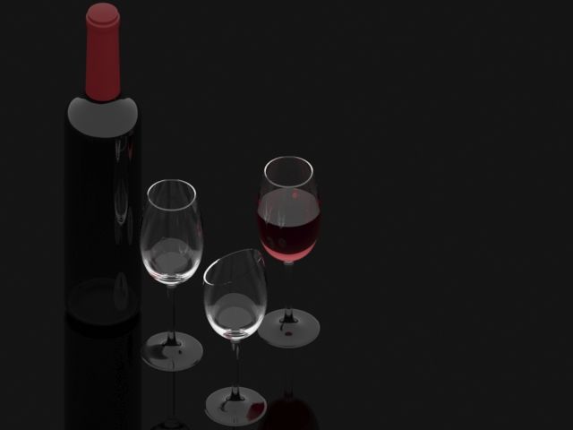 Gläser und eine Flasche Wein 3d model