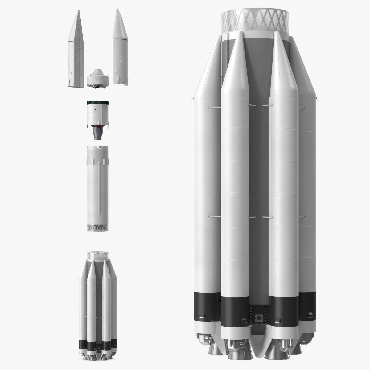 Heavy Lift Launch Rocket Main Parts 3d model