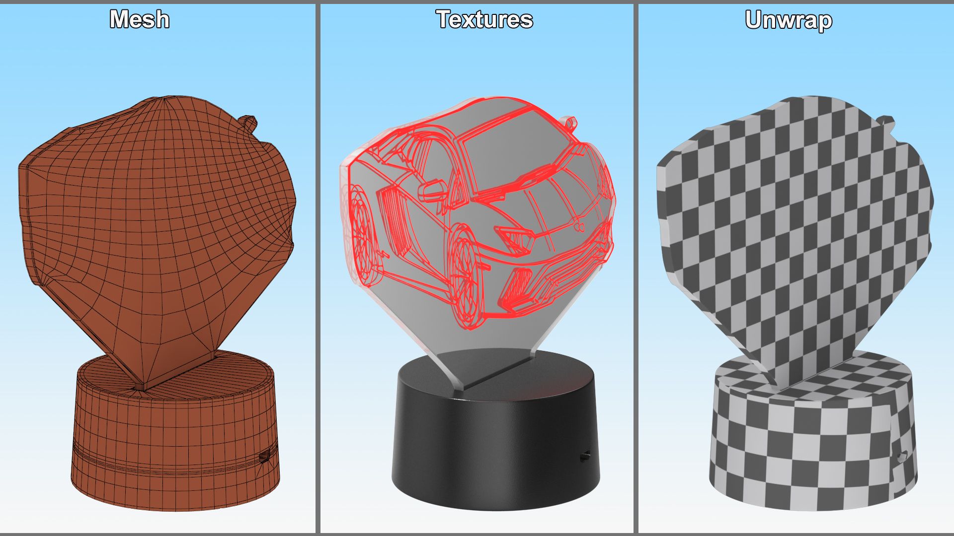 Hologrammlampe mit Sportwagen-Rot royalty-free 3d model - Preview no. 16