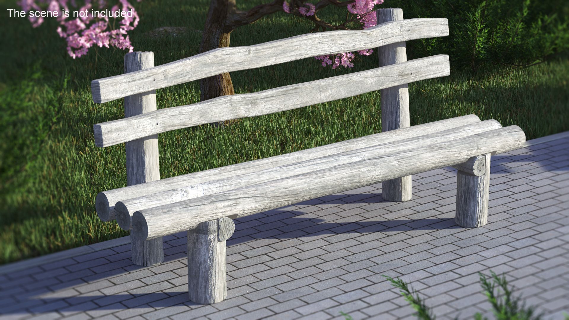 Rustikale alte Holzbank royalty-free 3d model - Preview no. 3