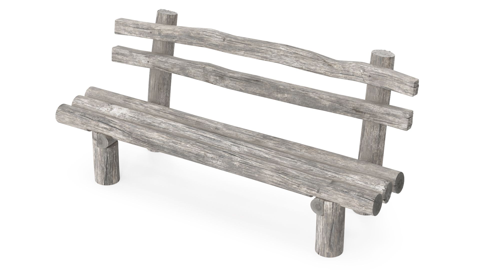 Rustikale alte Holzbank royalty-free 3d model - Preview no. 2