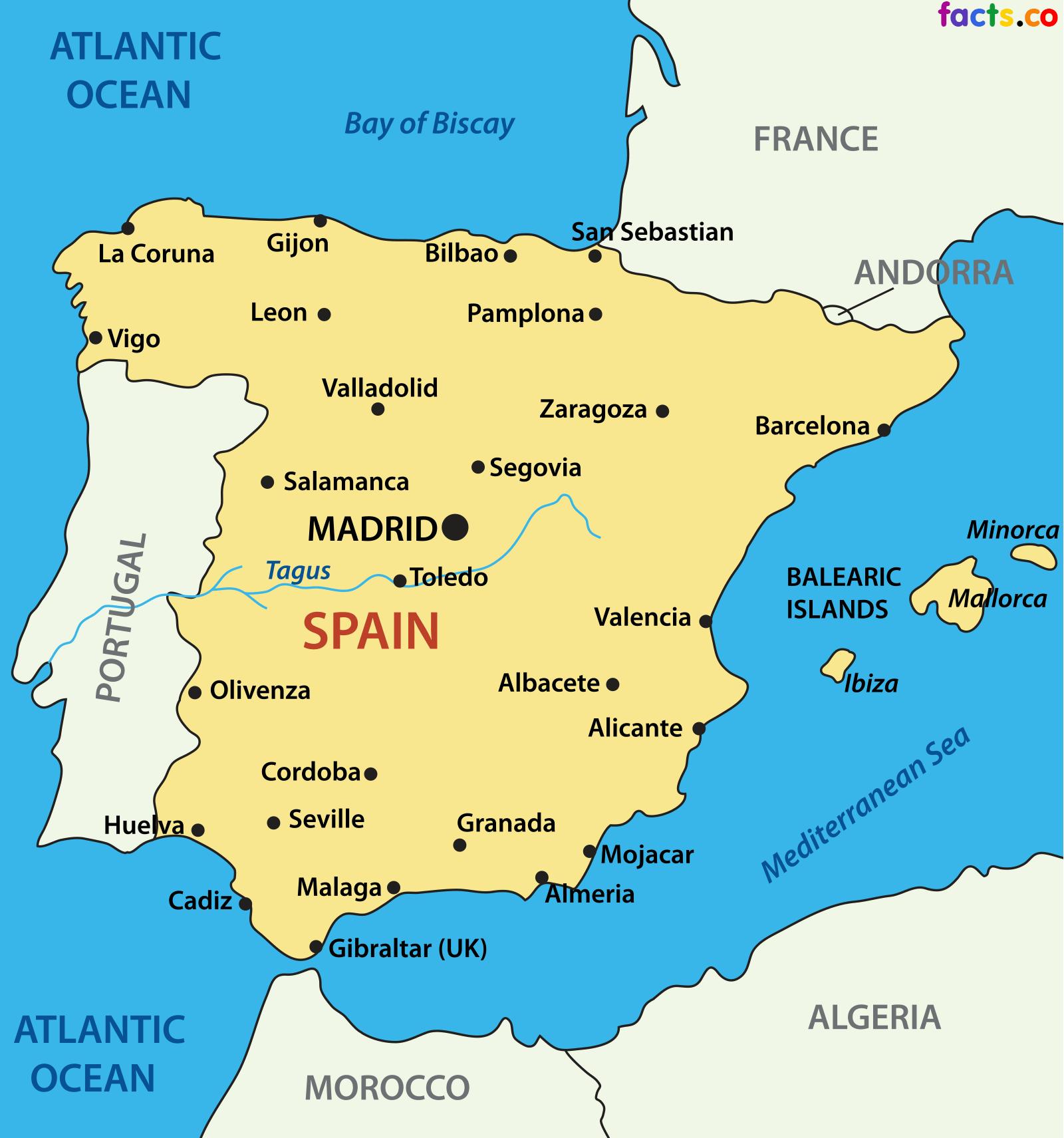 Mapa Da Espanha Com Cidades - EDULEARN