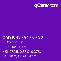 Farbcode: CMYK 43 / 94 / 0 / 30 | qconv.com