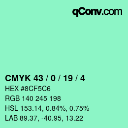 Farbcode: CMYK 43 / 0 / 19 / 4 | qconv.com