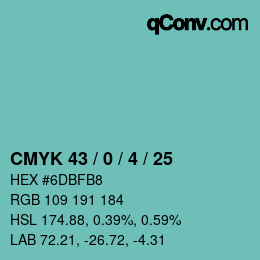 カラーコード: CMYK 43 / 0 / 4 / 25 | qconv.com