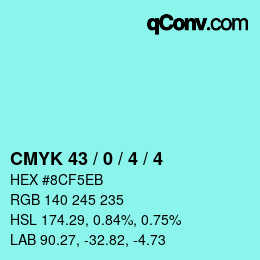 カラーコード: CMYK 43 / 0 / 4 / 4 | qconv.com