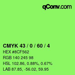 Farbcode: CMYK 43 / 0 / 60 / 4 | qconv.com