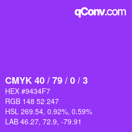 Code couleur: CMYK 40 / 79 / 0 / 3 | qconv.com