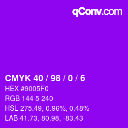 Code couleur: CMYK 40 / 98 / 0 / 6 | qconv.com