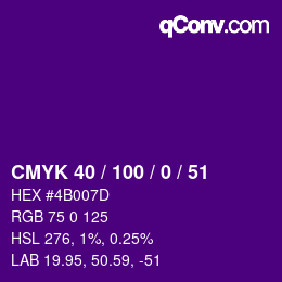 Farbcode: CMYK 40 / 100 / 0 / 51 | qconv.com