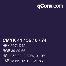 Code couleur: CMYK 41 / 56 / 0 / 74 | qconv.com