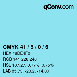 Code couleur: CMYK 41 / 5 / 0 / 6 | qconv.com