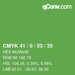 Farbcode: CMYK 41 / 0 / 53 / 35 | qconv.com