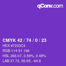 Color code: CMYK 42 / 74 / 0 / 23 | qconv.com