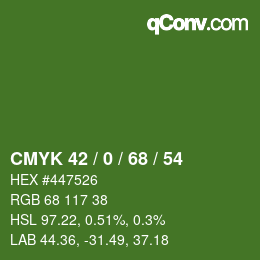 Color code: CMYK 42 / 0 / 68 / 54 | qconv.com