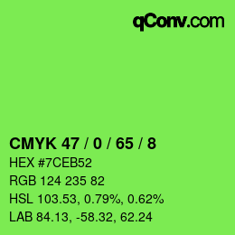 Color code: CMYK 47 / 0 / 65 / 8 | qconv.com