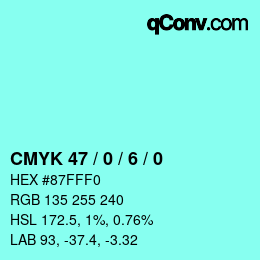 Color code: CMYK 47 / 0 / 6 / 0 | qconv.com