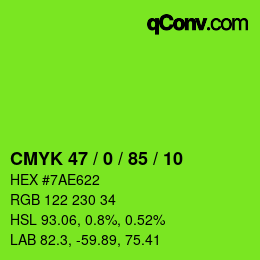 Farbcode: CMYK 47 / 0 / 85 / 10 | qconv.com