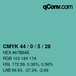 カラーコード: CMYK 44 / 0 / 5 / 28 | qconv.com