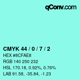 Code couleur: CMYK 44 / 0 / 7 / 2 | qconv.com