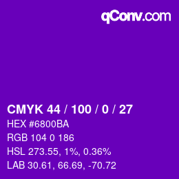 Code couleur: CMYK 44 / 100 / 0 / 27 | qconv.com