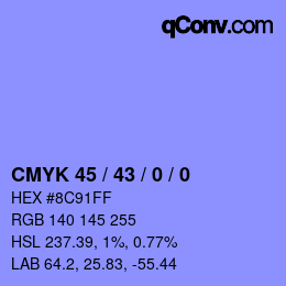 Code couleur: CMYK 45 / 43 / 0 / 0 | qconv.com