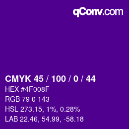 Code couleur: CMYK 45 / 100 / 0 / 44 | qconv.com