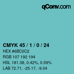 Code couleur: CMYK 45 / 1 / 0 / 24 | qconv.com