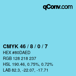 カラーコード: CMYK 46 / 8 / 0 / 7 | qconv.com