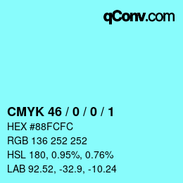 Farbcode: CMYK 46 / 0 / 0 / 1 | qconv.com