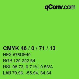 Code couleur: CMYK 46 / 0 / 71 / 13 | qconv.com